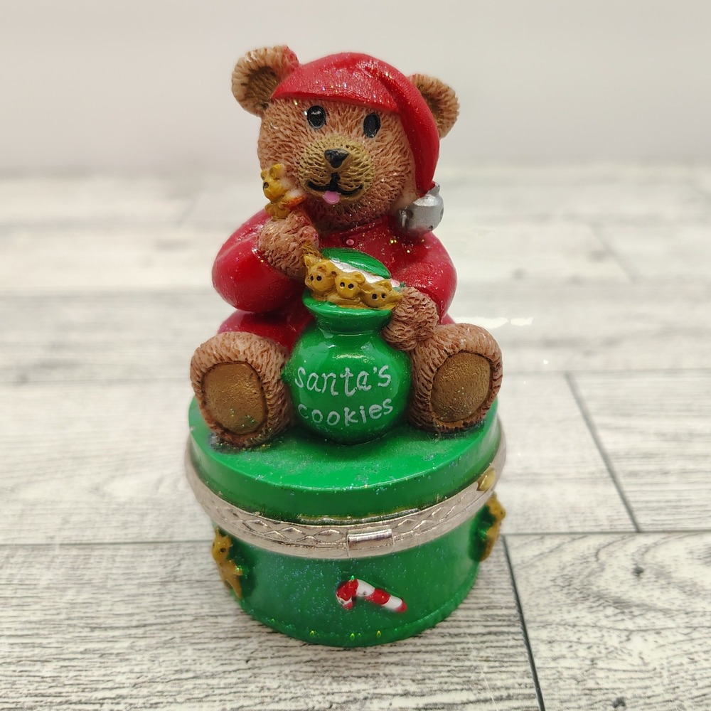 Teddy Bear Trinket Box 3" Tall 1999 Claires Vtg Holiday Keepsake Retro 90s‎